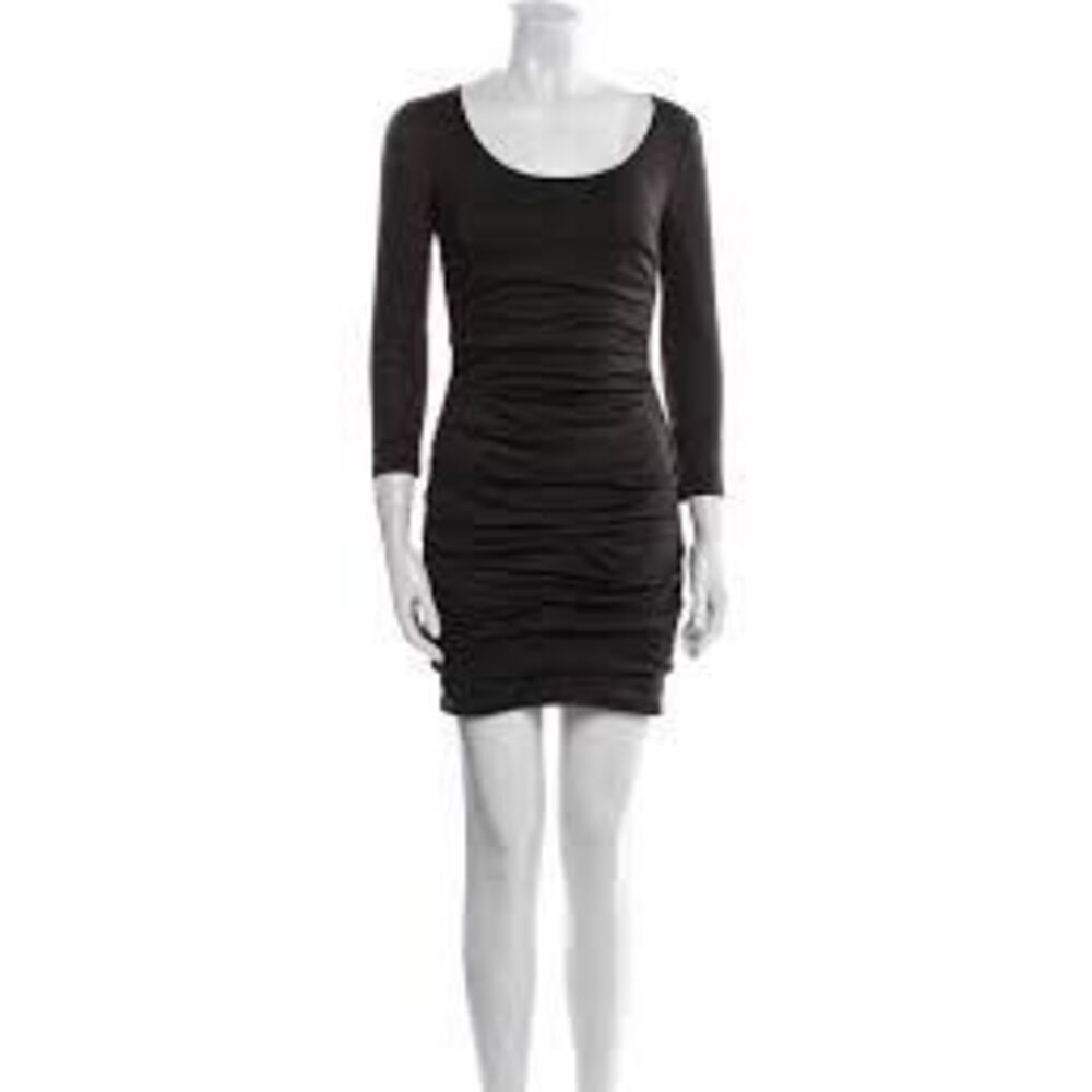 Dolce & Gabbana Long Sleeve Ruched Cocktail Dress Charcoal Gray 100% Wool Chic